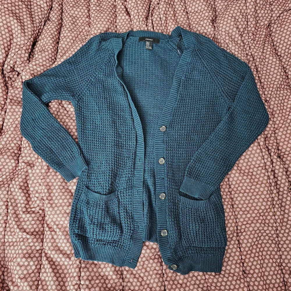 Forever 21 teal cardigan